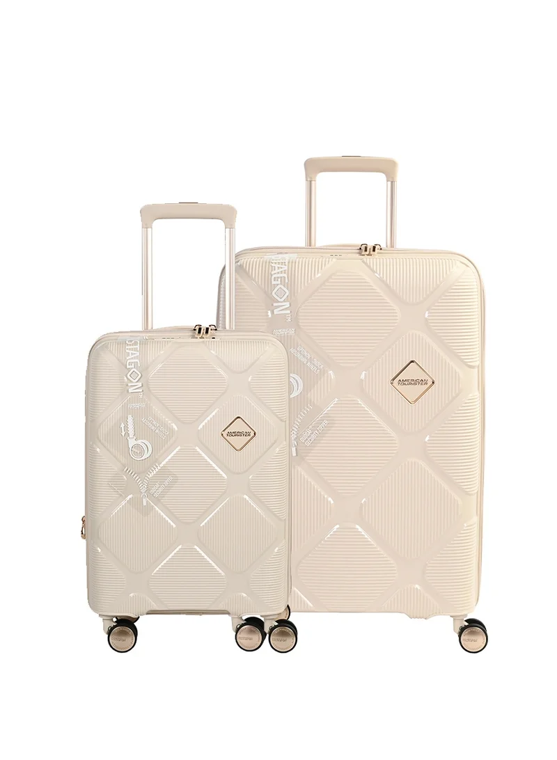 American Tourister Instagon Suitcase, 2pc Set (55 + 69 cm), 4 Double Wheels, Hard Top, Polypropylene, Cream|DuoSaf™ Security Zipper|TSA 008 Lock|Optimov™ Shock Absorbing Wheels|Expandable - 3 Years International Warranty